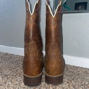 Justin tooled leather square toe cowboy boots